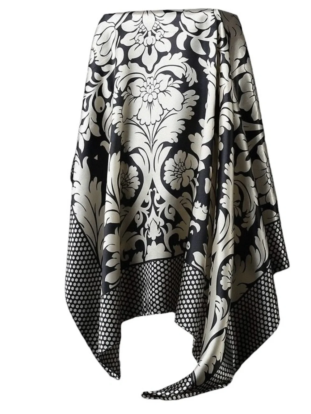 MOSI Satin Like Scarf Black & Cream Floral Damask‎ Print